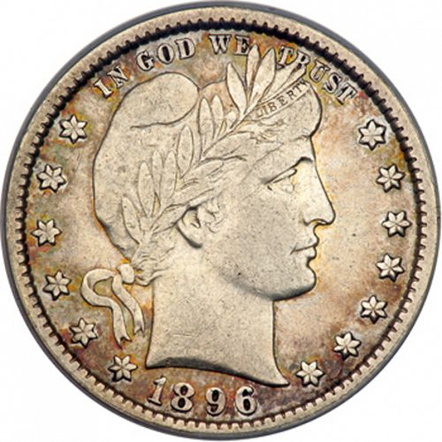 25 cent Obverse Image minted in UNITED STATES in 1896S (Barber)  - The Coin Database