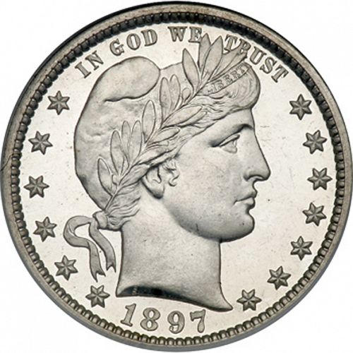 25 cent Obverse Image minted in UNITED STATES in 1897 (Barber)  - The Coin Database