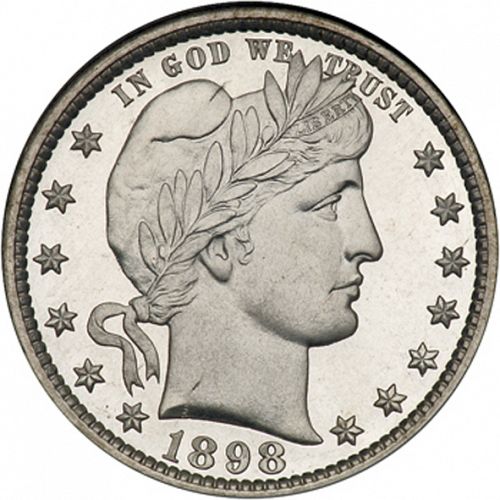 25 cent Obverse Image minted in UNITED STATES in 1898 (Barber)  - The Coin Database