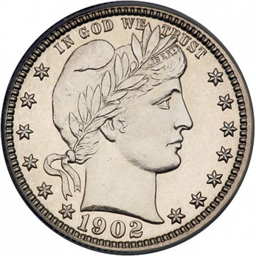 25 cent Obverse Image minted in UNITED STATES in 1902 (Barber)  - The Coin Database