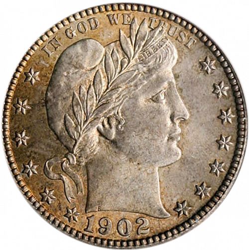 25 cent Obverse Image minted in UNITED STATES in 1902S (Barber)  - The Coin Database