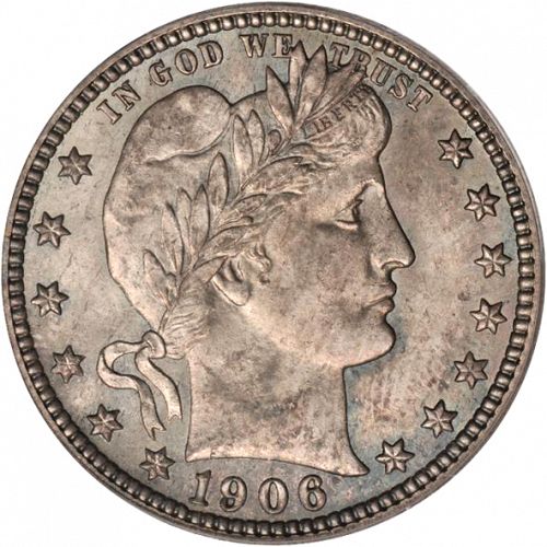 25 cent Obverse Image minted in UNITED STATES in 1906D (Barber)  - The Coin Database