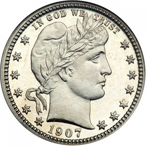 25 cent Obverse Image minted in UNITED STATES in 1907 (Barber)  - The Coin Database