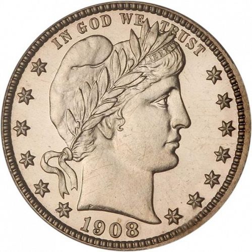 25 cent Obverse Image minted in UNITED STATES in 1908 (Barber)  - The Coin Database