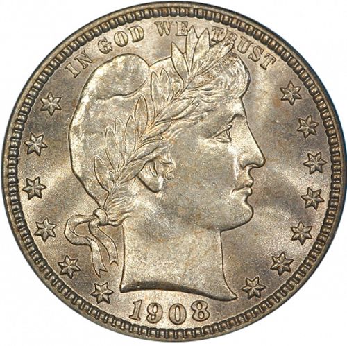 25 cent Obverse Image minted in UNITED STATES in 1908D (Barber)  - The Coin Database