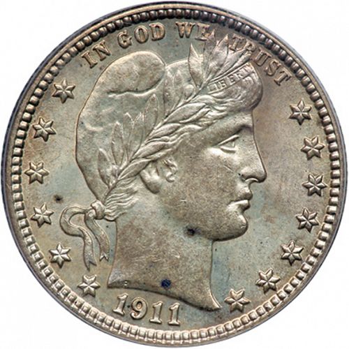 25 cent Obverse Image minted in UNITED STATES in 1911S (Barber)  - The Coin Database