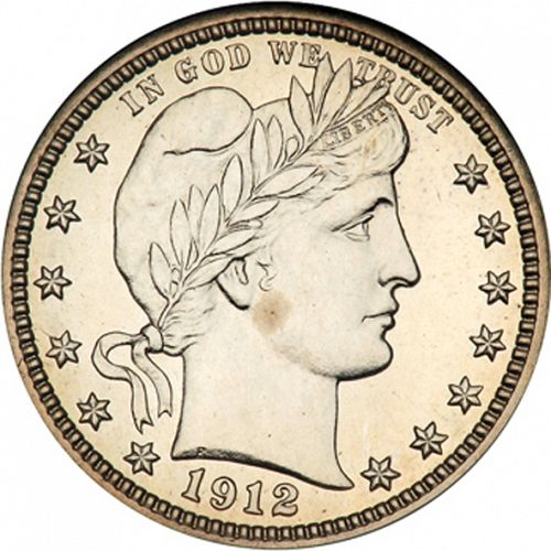25 cent Obverse Image minted in UNITED STATES in 1912 (Barber)  - The Coin Database
