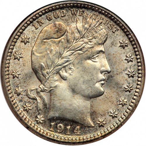 25 cent Obverse Image minted in UNITED STATES in 1914D (Barber)  - The Coin Database