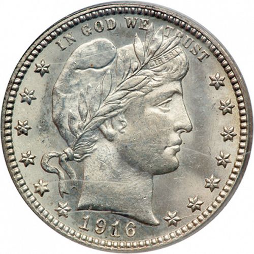 25 cent Obverse Image minted in UNITED STATES in 1916 (Barber)  - The Coin Database