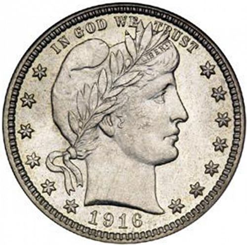 25 cent Obverse Image minted in UNITED STATES in 1916D (Barber)  - The Coin Database