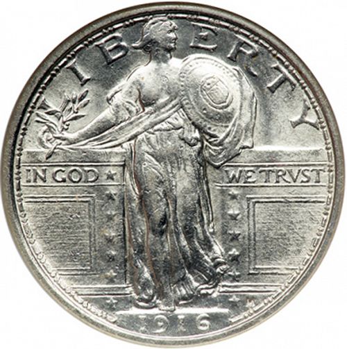 25 cent Obverse Image minted in UNITED STATES in 1916 (Standing Liberty - Type I)  - The Coin Database