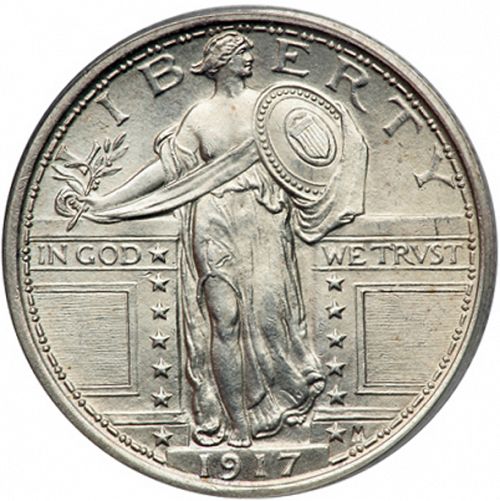 25 cent Obverse Image minted in UNITED STATES in 1917 (Standing Liberty - Type I)  - The Coin Database