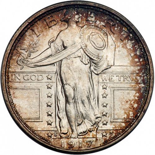 25 cent Obverse Image minted in UNITED STATES in 1917S (Standing Liberty - Type I)  - The Coin Database