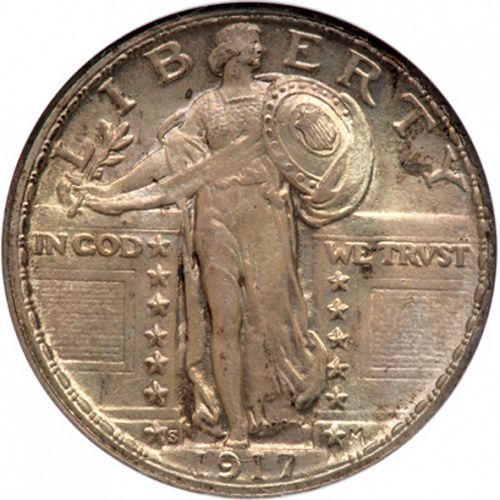 25 cent Obverse Image minted in UNITED STATES in 1917S (Standing Liberty - Type II)  - The Coin Database