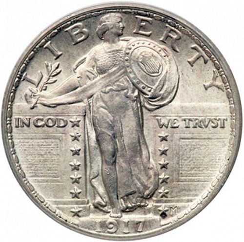 25 cent Obverse Image minted in UNITED STATES in 1917 (Standing Liberty - Type II)  - The Coin Database