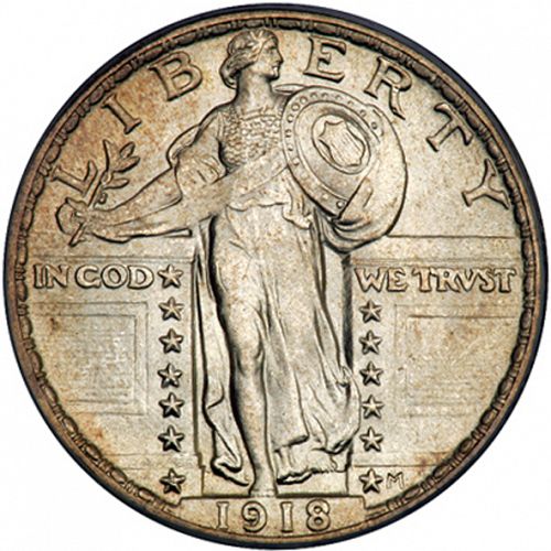 25 cent Obverse Image minted in UNITED STATES in 1918 (Standing Liberty - Type II)  - The Coin Database