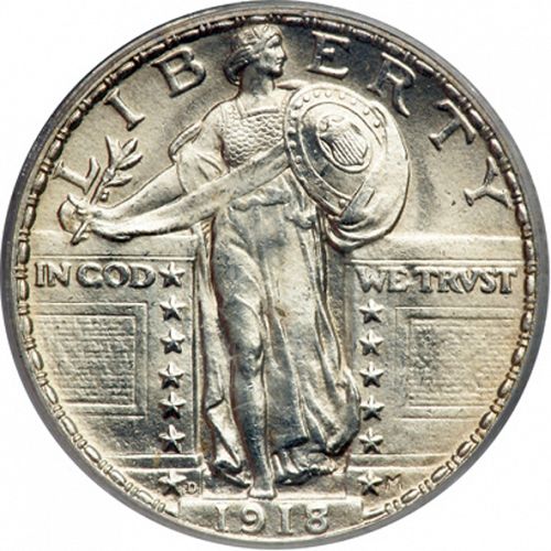 25 cent Obverse Image minted in UNITED STATES in 1918D (Standing Liberty - Type II)  - The Coin Database