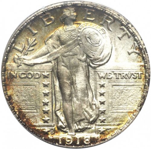 25 cent Obverse Image minted in UNITED STATES in 1918S (Standing Liberty - Type II)  - The Coin Database
