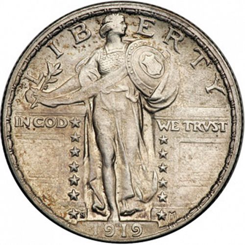 25 cent Obverse Image minted in UNITED STATES in 1919S (Standing Liberty - Type II)  - The Coin Database