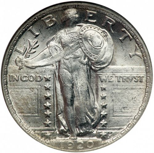 25 cent Obverse Image minted in UNITED STATES in 1920 (Standing Liberty - Type II)  - The Coin Database