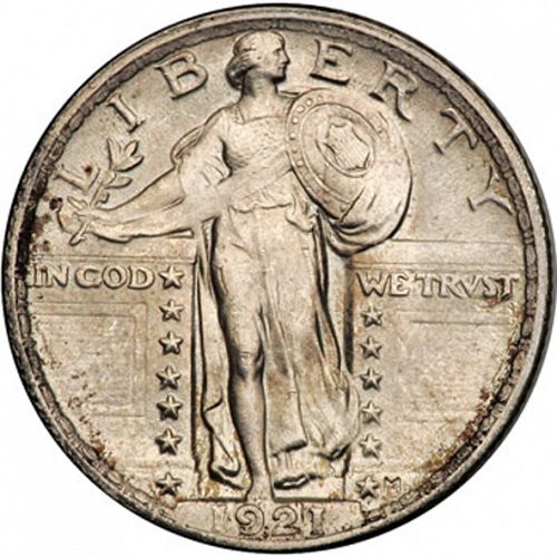 25 cent Obverse Image minted in UNITED STATES in 1921 (Standing Liberty - Type II)  - The Coin Database