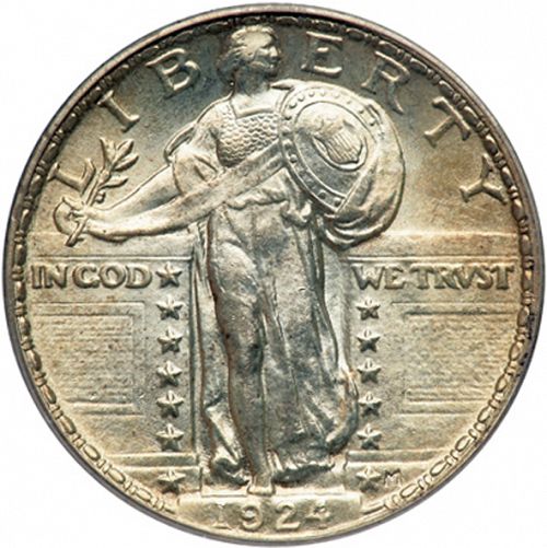 25 cent Obverse Image minted in UNITED STATES in 1924 (Standing Liberty - Type II)  - The Coin Database