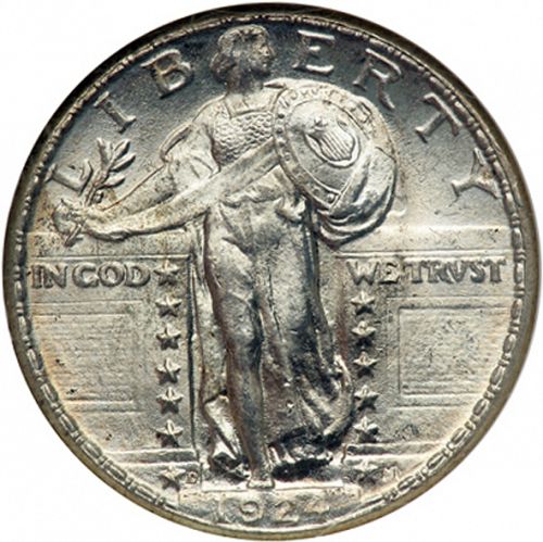 25 cent Obverse Image minted in UNITED STATES in 1924D (Standing Liberty - Type II)  - The Coin Database