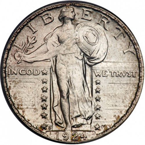 25 cent Obverse Image minted in UNITED STATES in 1924S (Standing Liberty - Type II)  - The Coin Database