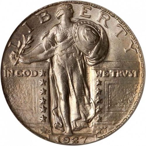 25 cent Obverse Image minted in UNITED STATES in 1927D (Standing Liberty - Type II)  - The Coin Database