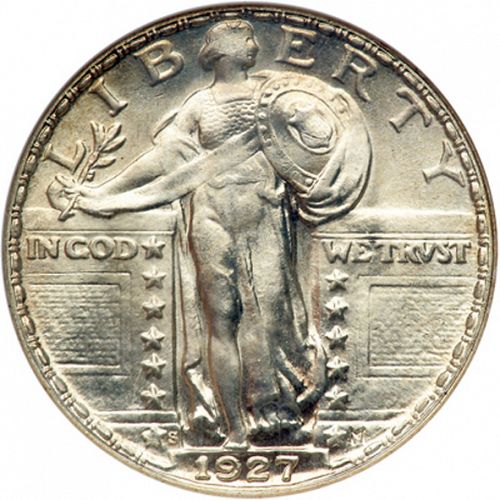 25 cent Obverse Image minted in UNITED STATES in 1927S (Standing Liberty - Type II)  - The Coin Database