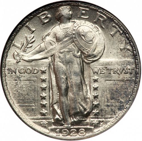25 cent Obverse Image minted in UNITED STATES in 1928 (Standing Liberty - Type II)  - The Coin Database
