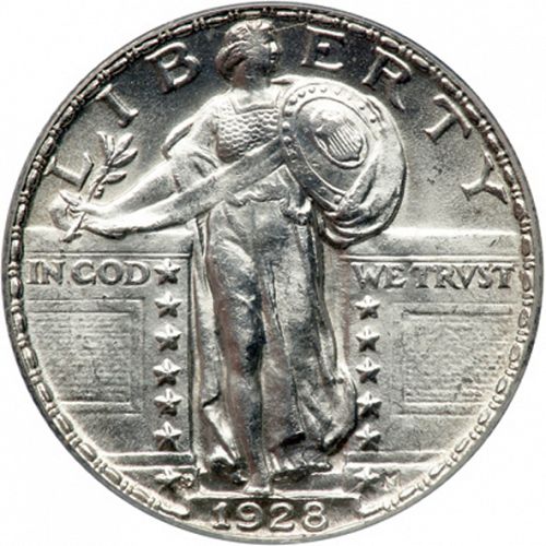 25 cent Obverse Image minted in UNITED STATES in 1928D (Standing Liberty - Type II)  - The Coin Database