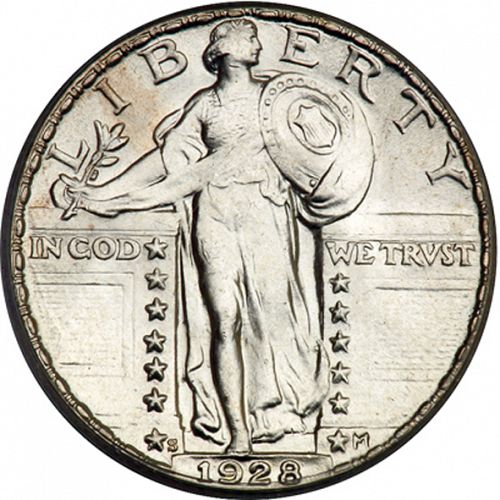 25 cent Obverse Image minted in UNITED STATES in 1928S (Standing Liberty - Type II)  - The Coin Database