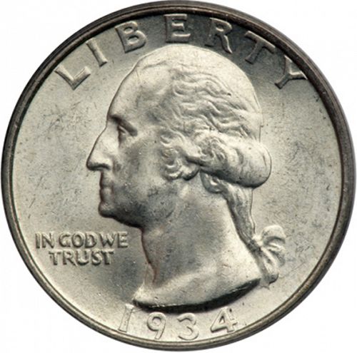25 cent Obverse Image minted in UNITED STATES in 1934D (Washington)  - The Coin Database