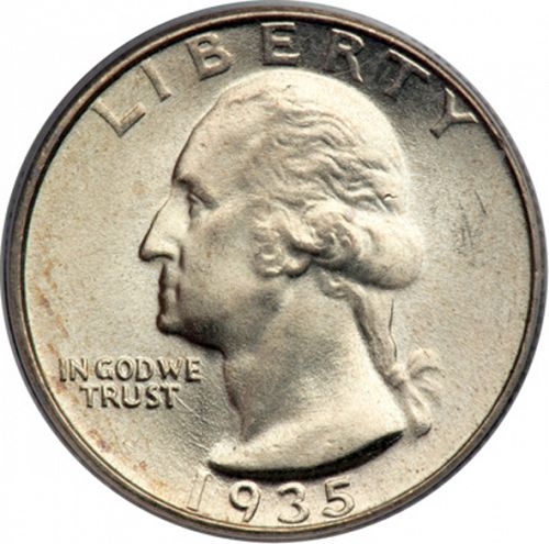 25 cent Obverse Image minted in UNITED STATES in 1935 (Washington)  - The Coin Database