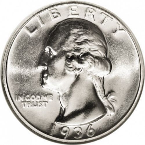 25 cent Obverse Image minted in UNITED STATES in 1936 (Washington)  - The Coin Database