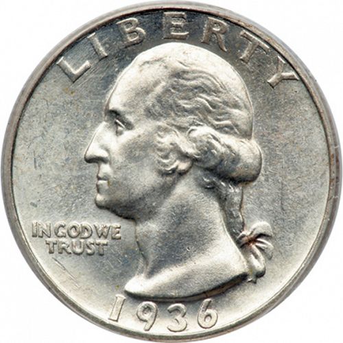 25 cent Obverse Image minted in UNITED STATES in 1936D (Washington)  - The Coin Database