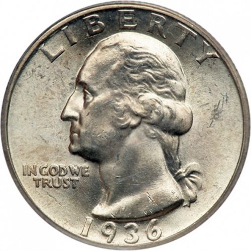 25 cent Obverse Image minted in UNITED STATES in 1936S (Washington)  - The Coin Database