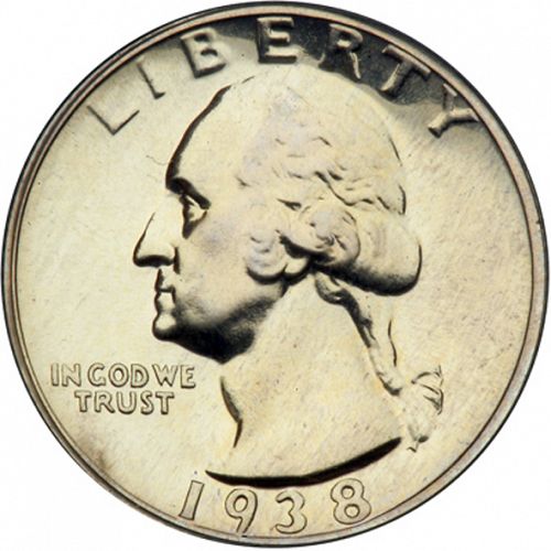 25 cent Obverse Image minted in UNITED STATES in 1938 (Washington)  - The Coin Database