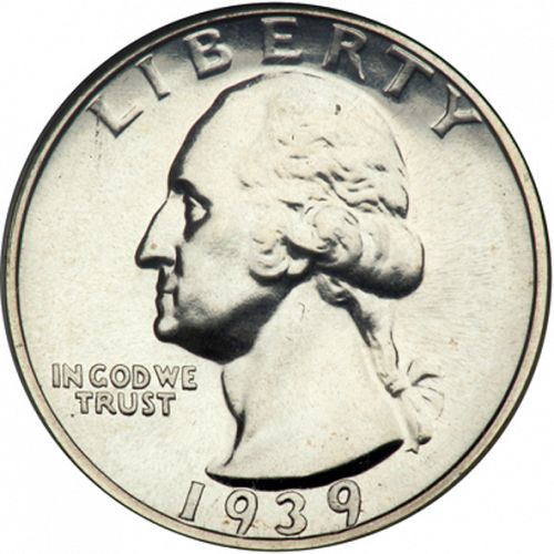 25 cent Obverse Image minted in UNITED STATES in 1939 (Washington)  - The Coin Database