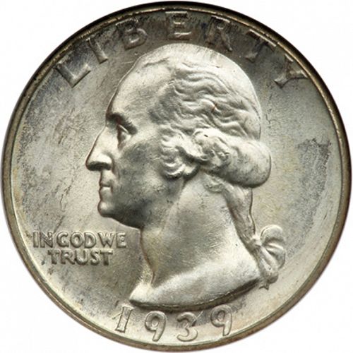 25 cent Obverse Image minted in UNITED STATES in 1939D (Washington)  - The Coin Database