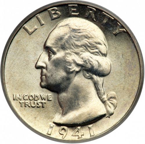 25 cent Obverse Image minted in UNITED STATES in 1941 (Washington)  - The Coin Database