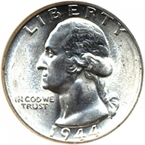25 cent Obverse Image minted in UNITED STATES in 1944 (Washington)  - The Coin Database