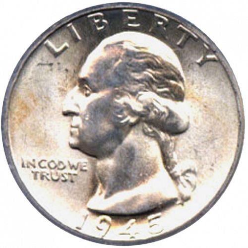 25 cent Obverse Image minted in UNITED STATES in 1945 (Washington)  - The Coin Database