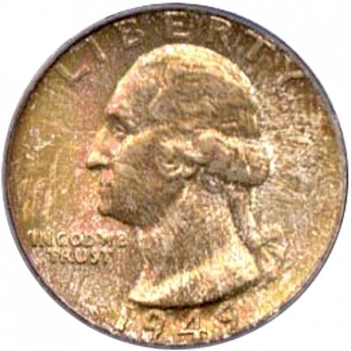 25 cent Obverse Image minted in UNITED STATES in 1949 (Washington)  - The Coin Database