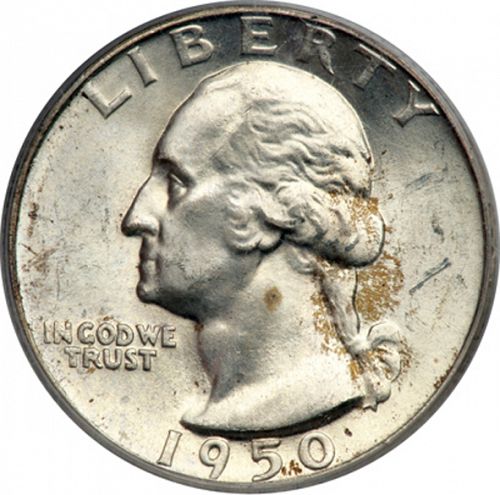25 cent Obverse Image minted in UNITED STATES in 1950D (Washington)  - The Coin Database
