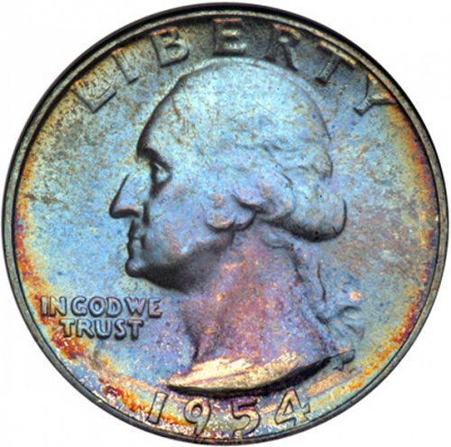 25 cent Obverse Image minted in UNITED STATES in 1954 (Washington)  - The Coin Database
