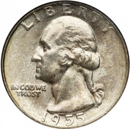 25 cent Obverse Image minted in UNITED STATES in 1955D (Washington)  - The Coin Database