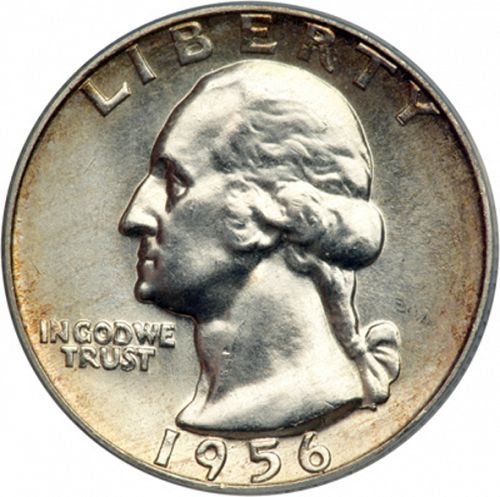 25 cent Obverse Image minted in UNITED STATES in 1956D (Washington)  - The Coin Database