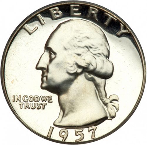 25 cent Obverse Image minted in UNITED STATES in 1957 (Washington)  - The Coin Database